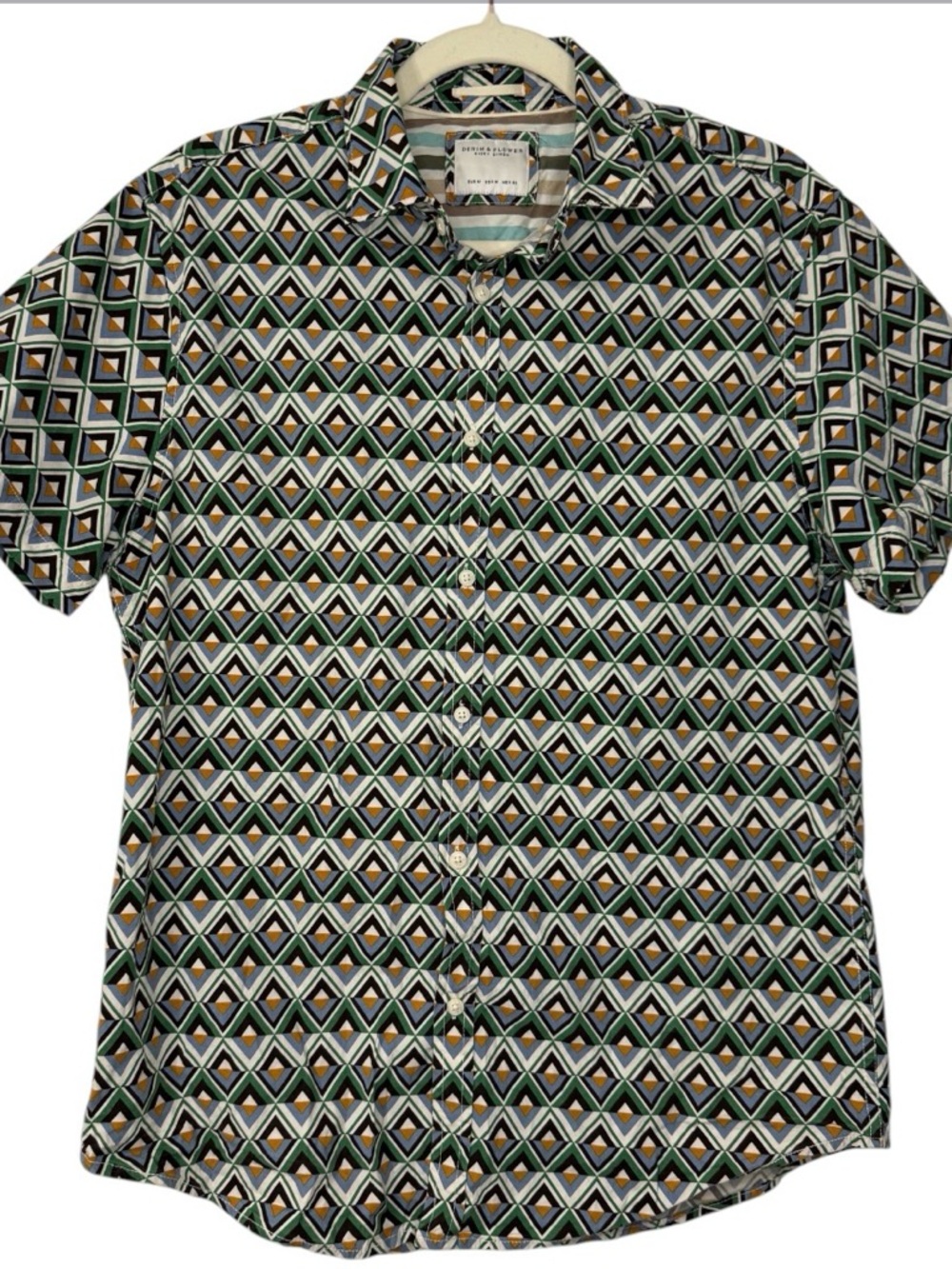 Denim & Flower by Ricky Singh Button Down Shirt With Geometric Pattern